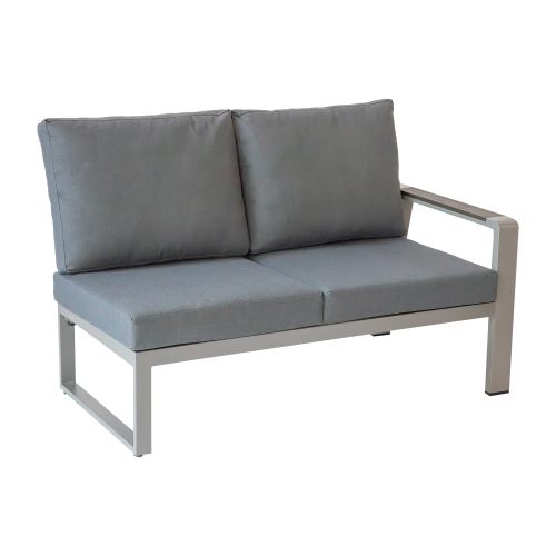 Loungesofa 2-Sitzer rechts Lissabon aus Aluminium - Aluminiumfarbe: graualuminium, Stofffarbe: dunkelgrau