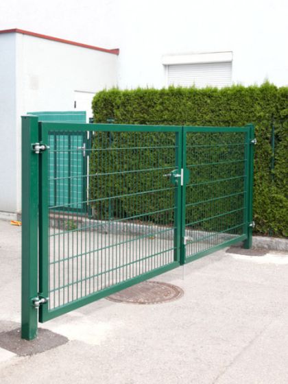 Rohrrahmenflügeltor 2-flügelig - Ausführung: grün beschichtet, Höhe: 103 cm, Durchgangslichte: 200 cm