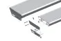 Aluminiumstufe rutschhemmend inkl. 2 Deckel & 2 Winkel und Schrauben - Ausführung: Edelstahloptik, Breite: 800 mm, Tiefe: 270 mm