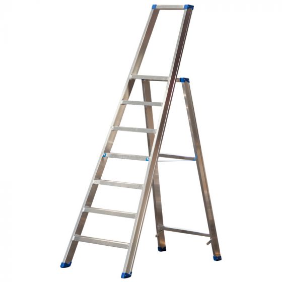 Alu-Stufen Stehleiter Mod. PL - Stufenanzahl: 7, Gesamthöhe mit Bügel: 2,14 m