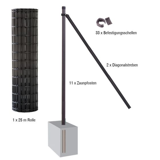 Gartenzaun / Gitterzaun 25 Meter Komplett-Set Foxx - Farbe: anthrazit, Höhe: 122 cm, Ausführung: zum Einbetonieren