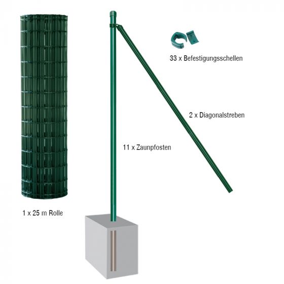 Gartenzaun / Gitterzaun 25 Meter Komplett-Set Foxx - Farbe: grün, Höhe: 102 cm, Ausführung: zum Einbetonieren