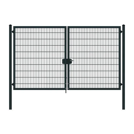 Rohrrahmenflügeltor 2-flügelig - Ausführung: anthrazit beschichtet, Höhe: 203 cm, Durchgangslichte: 350 cm