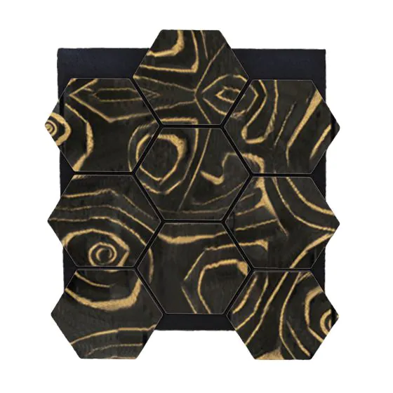 Akustikpaneele mit Hexagon - Modell: Schwarz mit Dekor, Maße: 810 x 661 x 18 mm, Stück: 4, Packungsinhalt: ca. 2,14 m²