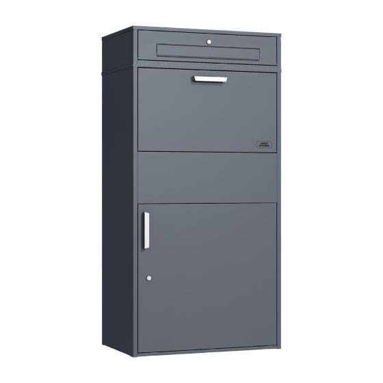 Briefkasten inkl. Paketfach Mod. 72A – Farbe: anthrazit, Breite: 72 cm, Höhe: 150 cm, Tiefe: 45 cm