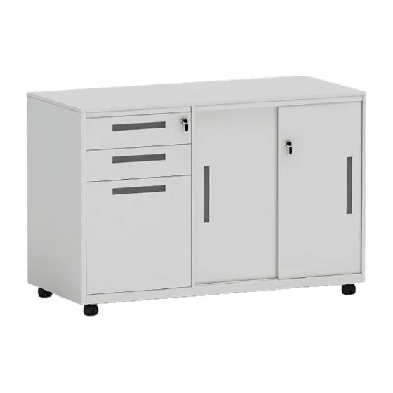 Rollcontainer Mod. Elisa mit 3 versperrbaren Schubladen + 1 versperrbaren Schiebetür - Breite: 900 mm, Höhe: 650 mm, Tiefe: 450 mm