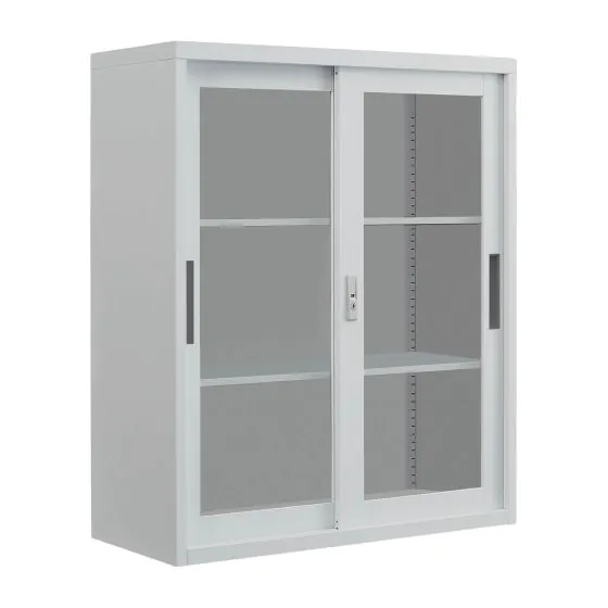 Büroschrank Mod. Elisa mit 2 versperrbaren Schiebetüren aus Glas - Breite: 900 mm, Höhe: 636 mm, Tiefe: 450 mm