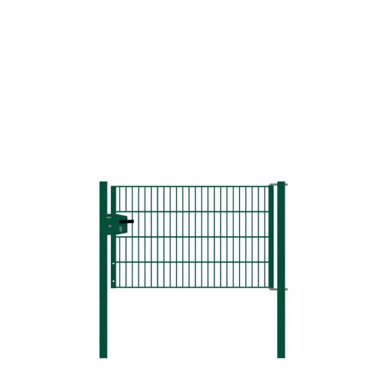 Drahtgittertor 1-flügelig, Durchgangslichte: 134 cm, Gesamtbreite inkl. Pfosten: 146 cm - Ausführung: grün beschichtet, Höhe: 83 cm