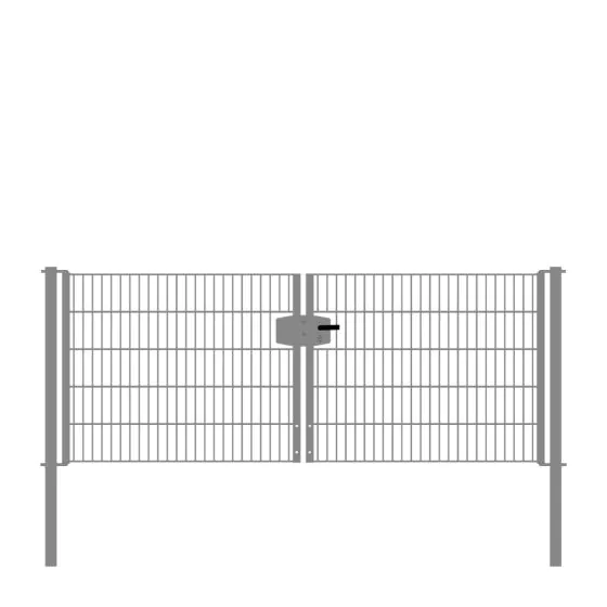 Drahtgittertor 2-flügelig, Durchgangslichte: 264 cm, Gesamtbreite inkl. Pfosten: 276 cm - Ausführung: verzinkt, Höhe: 103 cm