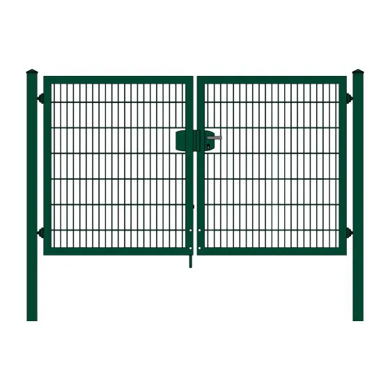 Rohrrahmenflügeltor 2-flügelig - Ausführung: grün beschichtet, Höhe: 143 cm, Durchgangslichte: 250 cm