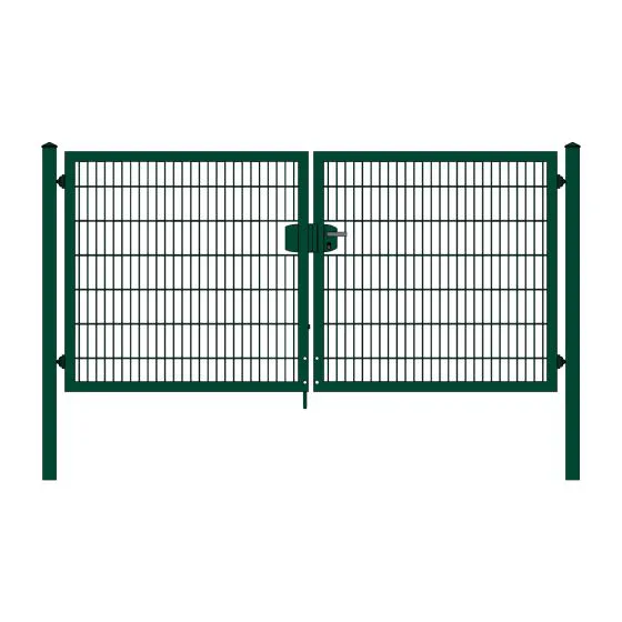 Rohrrahmenflügeltor 2-flügelig - Ausführung: grün beschichtet, Höhe: 143 cm, Durchgangslichte: 300 cm