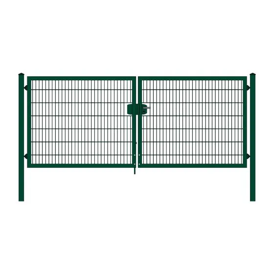 Rohrrahmenflügeltor 2-flügelig - Ausführung: grün beschichtet, Höhe: 143 cm, Durchgangslichte: 350 cm