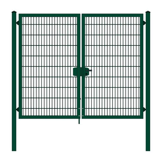 Rohrrahmenflügeltor 2-flügelig - Ausführung: grün beschichtet, Höhe: 203 cm, Durchgangslichte: 250 cm