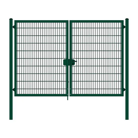 Rohrrahmenflügeltor 2-flügelig - Ausführung: grün beschichtet, Höhe: 203 cm, Durchgangslichte: 300 cm