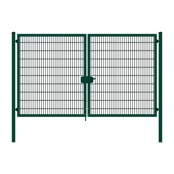 Rohrrahmenflügeltor 2-flügelig - Ausführung: grün beschichtet, Höhe: 203 cm, Durchgangslichte: 350 cm