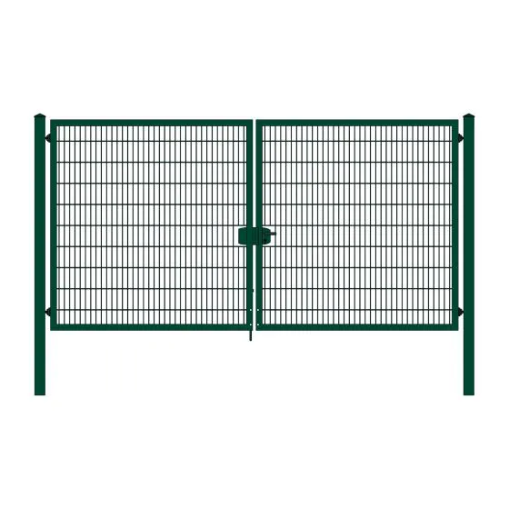 Rohrrahmenflügeltor 2-flügelig - Ausführung: grün beschichtet, Höhe: 203 cm, Durchgangslichte: 400 cm