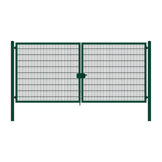 Rohrrahmenflügeltor 2-flügelig - Ausführung: grün beschichtet, Höhe: 203 cm, Durchgangslichte: 450 cm