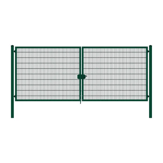 Rohrrahmenflügeltor 2-flügelig - Ausführung: grün beschichtet, Höhe: 203 cm, Durchgangslichte: 500 cm