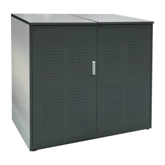 Mülltonnenbox 2-flügelig Lochblechdesign - Farbe: anthrazit, Breite: 134 cm, Höhe: 122,5 cm, Tiefe: 80 cm