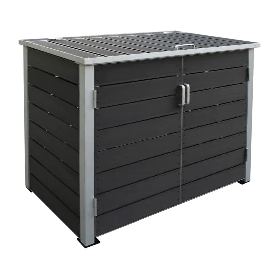 Alu / WPC Mülltonnenbox 2-flügelig - Farbe: anthrazit, Breite: 151 cm, Höhe: 118 cm, Tiefe: 95 cm