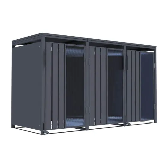 Mülltonnenbox Alina 3-flügelig – Farbe: anthrazit, Breite: 80 cm, Höhe: 116 cm, Tiefe: 198,5 cm