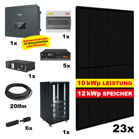 Photovoltaik POWER PLUS MAX FULL BLACK Komplettanlage - Gesamtleistung: 10 kWp, Speicher: 12 kWh, mit Hybrid Wechselrichter