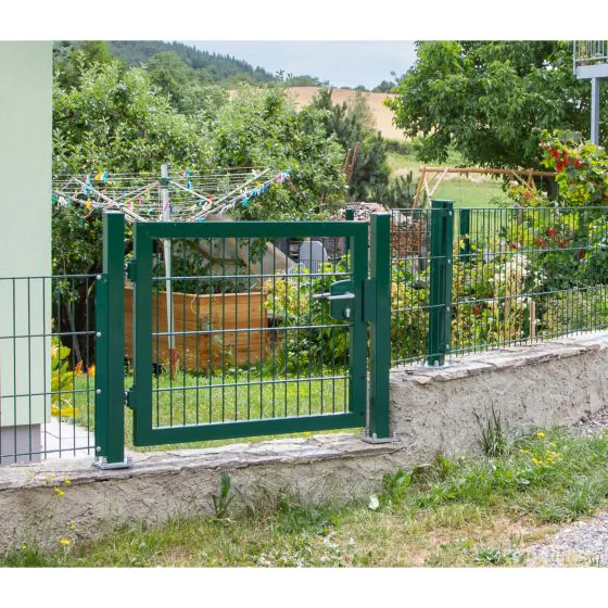 Rohrrahmenflügeltor 1-flügelig - Ausführung: grün beschichtet, Höhe: 163 cm, Durchgangslichte: 200 cm