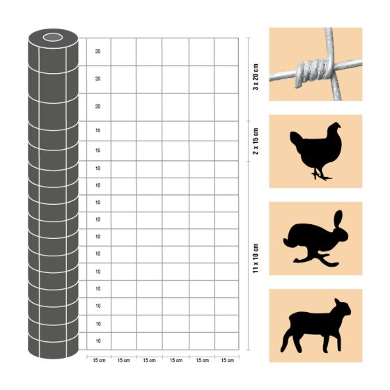 Weidezaun / Knotengeflecht Taurus leicht, Rollenlänge: 50 m, Kantendrähte: ø 2,4 mm, Draht: ø 1,9 mm - Höhe: 200 cm