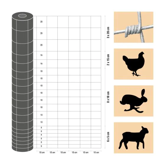 Weidezaun / Knotengeflecht Taurus leicht, Rollenlänge: 50 m, Kantendrähte: ø 2,4 mm, Draht: ø 1,9 mm - Höhe: 200 cm