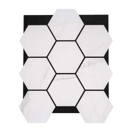 Akustikpaneele mit Hexagon - Modell: Weißer Marmor PVC, Maße: 810 x 661 x 18 mm, Stück: 4, Packungsinhalt: ca. 2,14 m²