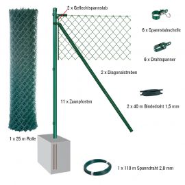 25 Meter Maschendrahtzaun Komplett-Set Dingo - Farbe: grün, Höhe: 100 cm, Ausführung: zum Einbetonieren