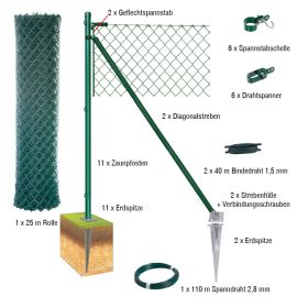 25 Meter Maschendrahtzaun Komplett-Set Dingo - Farbe: grün, Höhe: 125 cm, Ausführung: mit Erdspitzen