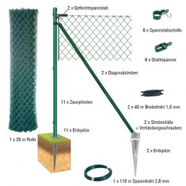 25 Meter Maschendrahtzaun Komplett-Set Dingo - Farbe: grün, Höhe: 150 cm, Ausführung: mit Erdspitzen