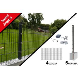 Gartenzaun Set 10 lfm, Farbe: anthrazit, Höhe: 123 cm, Doppelstabmatten 6/5/6 Aktion