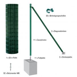 Gartenzaun / Gitterzaun 25 Meter Komplett-Set Foxx - Farbe: grün, Höhe: 152 cm, Ausführung: mit Fußplatten