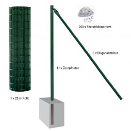 Gartenzaun / Gitterzaun 25 Meter Komplett-Set Foxx - Farbe: grün, Höhe: 183 cm, Ausführung: zum Einbetonieren
