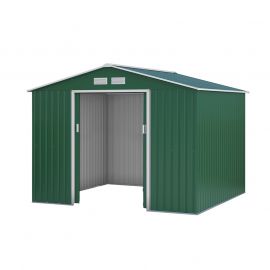 Gerätehaus Kompakt 4 - Farbe: grün, Dachlänge: 2770 mm, Dachbreite: 2550 mm, Gesamthöhe: 1920 mm