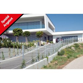 Zaun Gartenzaun Komplettset 10 m, Farbe: verzinkt, Höhe: 83 cm, mit Fußplatten, Doppelstabmatten 6/5/6