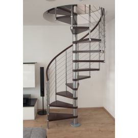 Spindeltreppe Innamincka Top - Holzart: Buche dunkel, Durchmesser: 138 cm, Metallfarbe: chrom, Abverkauf  