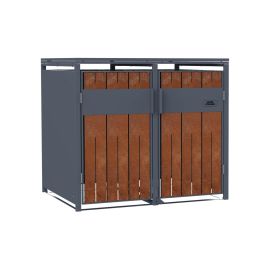 Mülltonnenbox 2-flügelig mit Pedalfunktion - Farbe: anthrazit & Rostoptik, Breite: 132 cm, Höhe: 116 cm, Tiefe: 80 cm