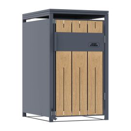 Mülltonnenbox 1-flügelig mit Pedalfunktion - Farbe: anthrazit & Holzoptik, Breite: 68 cm, Höhe: 116 cm, Tiefe: 80 cm