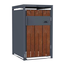 Mülltonnenbox 1-flügelig mit Pedalfunktion - Farbe: anthrazit & Rostoptik, Breite: 68 cm, Höhe: 116 cm, Tiefe: 80 cm