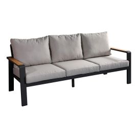 Loungesofa 3-Sitzer Lissabon aus Aluminium - Aluminiumfarbe: anthrazit, Stofffarbe: hellgrau
