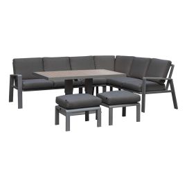 Essgruppe Malaga - bestehend aus 1x Sofa, 1x Sofa rechts, 1x Gartentisch, 2x Hocker