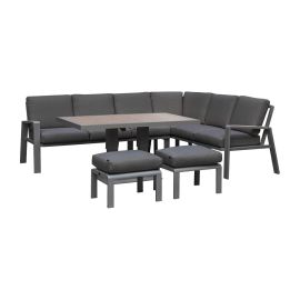 Essgruppe Malaga - bestehend aus 1x Sofa, 1x Sofa rechts, 1x Gartentisch, 2x Hocker