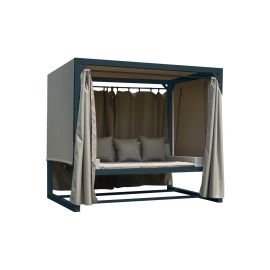 Loungebett Paris Rattan mit Polsterung aus Stahl - Farbe: anthrazit, Stofffarbe: taupe, Länge: 2360 mm, Breite: 1800 mm, Höhe: 2100 mm