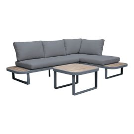 Sitzgruppe Verona 3-teilig bestehend aus 2x Loungesofa 2-Sitzer, 1x Gartentisch – Aluminiumfarbe: anthrazit, Stofffarbe: dunkelgrau