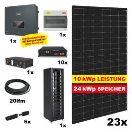 Photovoltaik POWER PLUS MAX FULL bifazial Komplettanlage - Gesamtleistung: 10 kWp, Speicher: 24 kWh, mit Hybrid Wechselrichter