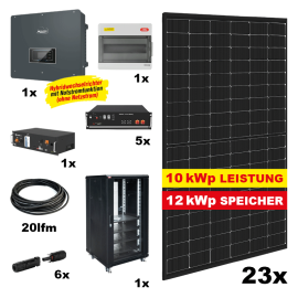 Photovoltaik POWER PLUS MAX FULL TRANSPARENT Komplettanlage - Gesamtleistung: 10 kWp, Speicher: 12 kWh, mit Hybrid Wechselrichter