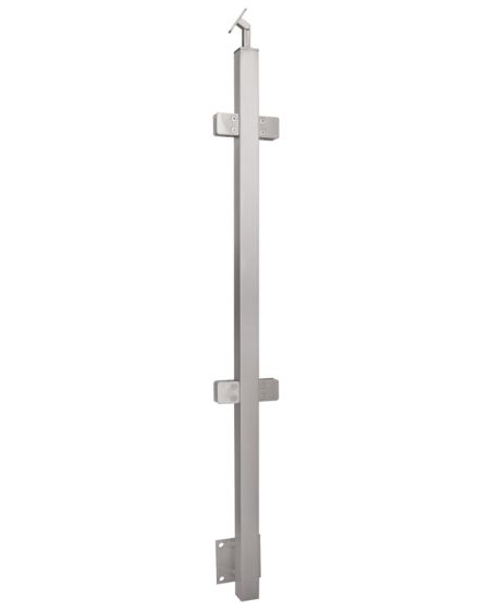 Geländerpfosten 40x40, für seitliche Befestigung, beidseitig, mit 4 Glashaltern, beweglicher Handlaufträger